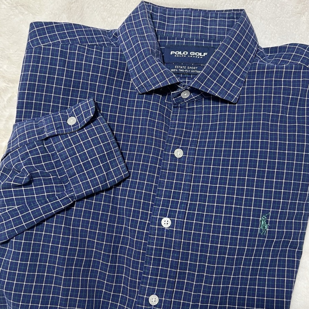 Polo Ralph Lauren Men's Navy Check Long-Sleeve Button Up Shirt - Lg